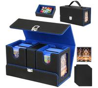 Jaffzora Deck Box MTG/TCG 3-en-1 - Boîte de Rangement Cartes 200+ Double Sleeves, 2 Deck Box avec Plateau à Dés et Fenêtre Commandant, Porte Cartes à Collectionner en Cuir PU Magnétique, noir et bleu