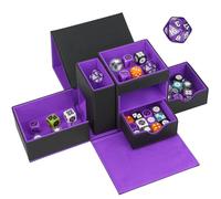Jaffzora Plateau à dés et Tour de Rouleau à dés, boîte de Rangement magnétique DND pour Rouler, Support de dés 3 en 1 en Cuir pour donjons et Dragons, MTG DM et Player, Noir et Violet