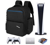 Jaffzora Sac à dos de voyage pour PS5 Pro/PS5, étui de transport de protection, sac de rangement compatible avec console portable Playstation 5/PSP/ordinateur portable de 15,6 pouces/accessoires de