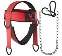 JAG GEARS Neck Trainer Harnais de cou rembourré en néoprène de 7 mm avec chaîne en acier réglable de 110 cm pour entraînement du cou, harnais de tête de gym (rouge)