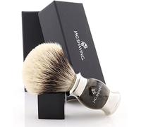 Jag Shaving Blaireau de rasage - Blaireau en poils de blaireau avec pointe argentée - Gamme Jag's Lee - Imitation corne verte - Blaireau de rasage - Assorti à votre rasoir