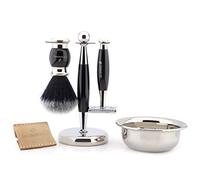 Jag Shaving Kit de rasage double bord avec pochette en cuir Noir/argenté