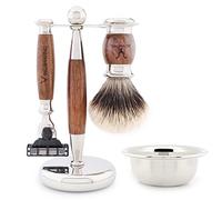 Jag Shaving Kit de rasage - Lot de 4 blaireaux de rasage - Blaireau de rasage Silvertip - Rasoir à lame de rasage à 3 bords - Support de rasage - Bol de rasage - Kit de rasage pour homme et femme