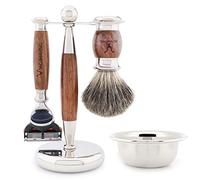 Jag Shaving Kit de rasage - Lot de 4 brosses de rasage - Blaireau de rasage Super Badger - Rasoir à lame de rasage à 5 bords - Support de rasage - Bol de rasage - Kit de rasage pour homme et femme