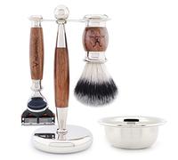 Jag Shaving Kit de rasage - Lot de 4 brosses de rasage - Blaireau de rasage synthétique à pointe argentée - Rasoir à lame de rasage à 5 bords - Support de rasage - Bol de rasage - Kit de rasage pour
