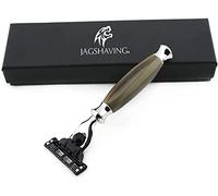 Jag Shaving Strumento da barba manual a triplo bordo con manico in resina verde e marrone