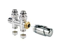 Jaga Deco kit de raccordement 42 vers sol Jaga Deco Pro vanne M24 avec tête thermostatique AC Ø16/2mm raccordement à gauche ou à droite, VPE/ALU chrome CODEPF3AC1316