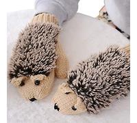 JAGENIE Gants d'hiver épais en tricot pour femme Motif hérisson Beige