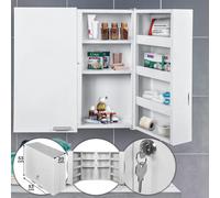 Jago® Armoire À Pharmacie Murale - 2 Portes, 11 Compartiments, Serrure, 2 Clés, 53x53x20cm, Acier - Meuble À Pharmacie, Armoire Médicaments, Salle De Bain Blanc