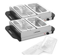 Jago® Chauffe-Plats Électrique - Set de 2, Acier Inoxydable, Maintien de la Température, Couvercles, 2 x 2,5 l - Chauffe-Buffet