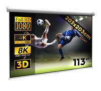 Jago® Écran de Projection - 203x203cm, 113 Pouces, Enroulable, Portable, Intérieur, Extérieur, Formats 1:1, 4:3, 16:9, HD 4K 3D - Toile de Projecteur, Home Cinéma, Vid&