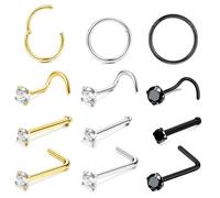 jagosen nez anneau goujons 18g 20g 12 or noir argent nez anneaux cerceaux 7/8 / 9mm hypoallergénique diamant lèvre anneau l forme droite Liège vis nez nez septum oreille Écran piercing bijoux