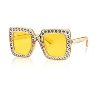 Jagowa 1 paire de lunettes de soleil carrées en strass unisexe, jaune, Large