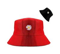 Jagowa Chapeau bob réversible avec marguerite et fleur de pêcheur pour activités de plein air, plage, pour femme, Rouge, Taille Unique