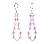 Jagowa Lot de 2 bracelets pour téléphone portable avec pendentif papillon en cristal anti-perte pour femme et fille, rose, violet, Acrylique et nylon