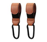 Jagowa Lot de 2 crochets de poussette en cuir marron pour sacs de courses, sac à langer pour poussette