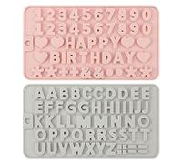 Jagowa Lot de 2 moules en silicone pour décoration de gâteaux Motif lettres et chiffres Inscription Happy Birthday