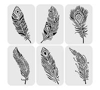 Jagowa Lot de 6 pochoirs en forme de plume de mandala réutilisables en plastique pour décoration d'album photo ou mur