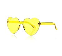 Jagowa Lunettes de soleil en forme de cœur, lunettes multicolores sans monture en forme de cœur en une seule pièce, jaune