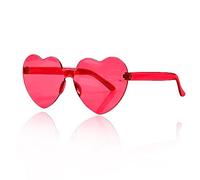 Jagowa Lunettes de soleil en forme de cœur, sans monture - Transparentes - Couleur bonbon - Pour femme - Rose rouge