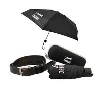 JAGUAR Coffret cadeau, ceinture en cuir et parapluie compact noir avec étui, coffret cadeau élégant