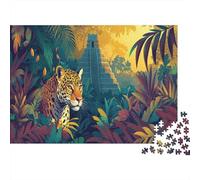 Jaguar dans la Jungle |Ruines du Temple Maya| Puzzles Amusants en Famille 52x38cm/1000pcs Adultes