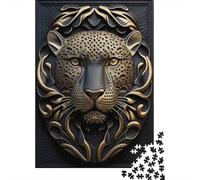 Jaguar Gold Relief Deco Panneau Métallique Rustique 70x50cm/1000pcs pour Le Salon, Idée Cadeau De Noël pour Les Amateurs De Déco De Salon