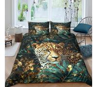 Jaguar in Jungle Ensemble De Literie Hypoallergique 3 pièces 3D Imprimée Résistante Wild Animal Art Style Parure de Lit avec 2 Taies d'oreiller Léger for Chambre de Adolescents Double（200x200cm）