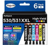 Jagute Cartouche d’Encre 530 531 XXL Compatible avec Canon 530 531 PGI530 PGBK CLI531 Noir, PGI-530XXL CLI-531XXL pour PIXMA TS8750 TS8751 Stampante (6-Pack, 530PGBK 531-Noir/Gris/Cyan/Magenta/Jaune)