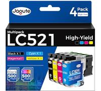 Jagute LC521 Cartouches d'encre pour Brother LC521VAT LC 521 Compatibles avec Brother DCP-J1260W DCP-J1310DW DCP-J1313DW DCP-J1360DW DCP-J1460DW (Noir, Cyan, Magenta, Jaune)