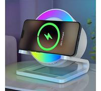 JAHAO Veilleuse avec Haut-Parleur Bluetooth, Chargeur sans Fil de 15 W avec lumière de Nuit à intensité Variable, Lampe Bluetooth Moderne à Changement de Couleur, Cadeau