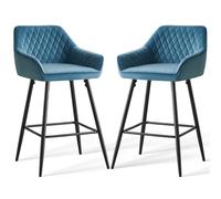 JaHECOME Lot de 2 Tabourets de Bar avec Dossier et Repose-Pieds,Ensemble 2 Scandinaves Chaises de Bar Sièges en Velours, Cadre Métallique Tabourets pour Bistrots,Bar,Bureau (Bleu Canard)