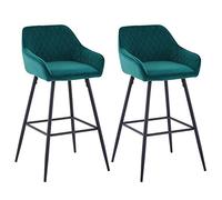 JaHECOME Lot de 2 Tabourets de Bar Vert avec Dossier et Repose-Pieds,Ensemble 2 Chaises de Bar Sièges en Velours,Cadre en Métal pour Bistrots,Bar,Bureau (Vert)