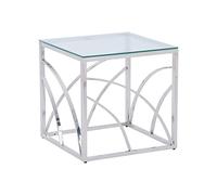 JaHECOME Table Basse en Verre Clair Trempé, Table de Bout de Canapé Métal, Table d'appoint Plateau en Verre, Table Salon pour Salle de Séjour, Salle de Réunion(Carré, Argenté)