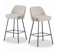 JaHECOME Tabourets en Tissu mélangé avec du Coton et du Lin, Coussin rembouré d’éponge Souple et épais avec Le Ressort, s’adaptent au Bar, à la Cuisine, au Salon et à l’Atelier. (2, Blanc)