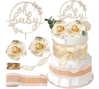 JAHEMU Oh Baby Decoration Gateau de Couches Décoration de Gâteau Baby Shower Anniversaire Fleur Décorations de Gâteaux Gender Reveal Cake Topper Fête Prénatale Babyshower Déco