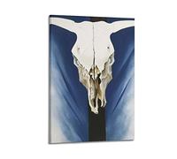 JAHER Georgia O'Keeffe Peintures d'art - (Crâne de vache rouge, blanc et bleu) affiches imprimées sur toile pour décoration murale d'art moderne pour la maison, idée cadeau 20 x 30 cm