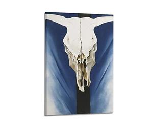 JAHER Georgia O'Keeffe Peintures d'art - (Crâne de vache rouge, blanc et bleu) affiches imprimées sur toile pour décoration murale d'art moderne pour la maison, idée cadeau 20 x 30 cm