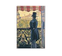 JAHER Impression sur toile de Gustave Caillebotte - (homme sur un balcon, boulevard Haussmann) - Décoration murale moderne - Idée cadeau - 60 x 90 cm