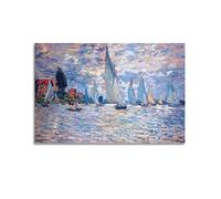 JAHER Tableau de Claude Monet - Les bateaux Regatta à Argenteuil) - Décoration murale à suspendre - Décoration de chambre à coucher - Esthétique - 50 x 75 cm