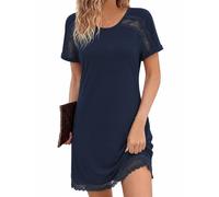 Jahetuul Chemise de Nuit Femme en Coton Manches Courtes Col V Boutonnée | Coton doux, manches courtes, col v, ouverture boutonnée, détails en dentelle pour dormir et se détendre à la maison.