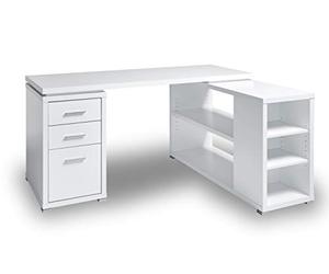 Jahnke CLB 355 E Bureau d'angle Blanc/Aluminium Les pièces en Bois de ce Produit sont en Panneaux de Bois E1 et avec Un revêtement Mat de qualité supérieure ou en résine de mélamine