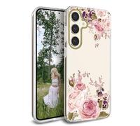 Jaholan Compatible avec Galaxy S24 Coque TPU Housse Etui Protection Ultra Fine Mince Léger Coque pour Samsung Galaxy S24 5G - Transparent Fleurs Rose Pink