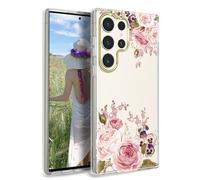 Jaholan Compatible avec Galaxy S24 Ultra Coque TPU Housse Etui Protection Ultra Fine Mince Léger Coque pour Samsung Galaxy S24 Ultra 5G - Transparent Fleurs Rose Pink
