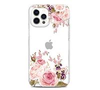Jaholan Coque iPhone 12 Pro Max Silicone Coque Transparent TPU Gel Housse Etui Protection Ultra Fine Mince Léger Case Souple Coque pour iPhone 12 Pro Max 2020 6.7" - Flower Rose