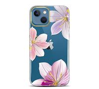 Jaholan Coque iPhone 13 Mini Silicone Coque Transparent TPU Gel Housse Etui Protection Ultra Fine Mince Léger Case Souple Coque pour iPhone 13 Mini 2021 5.4" - Grandiflora Pink Purple