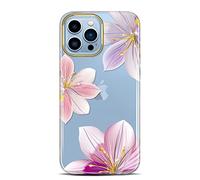 Jaholan Coque iPhone 13 Pro Silicone Coque Transparent TPU Gel Housse Etui Protection Ultra Fine Mince Léger Case Souple Coque pour iPhone 13 Pro 2021 6.1" - Grandiflora Pink Purple