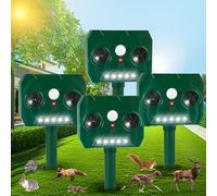 JahyElec Lot de 4 répulsifs solaires à ultrasons pour animaux avec lumière stroboscopique et détecteur de mouvement, dispositifs de dissuasion solaire pour cerf, chat, raton laveur, écureuil