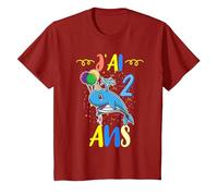 J'Ai 2 Ans 2e Animal Baleine Bleue Anniversaire T-Shirt, Enfant, Canneberge, 8 Ans
