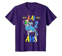 J'Ai 2 Ans 2e Animal Baleine Bleue Anniversaire T-Shirt, Enfant, Violet, 12 Ans